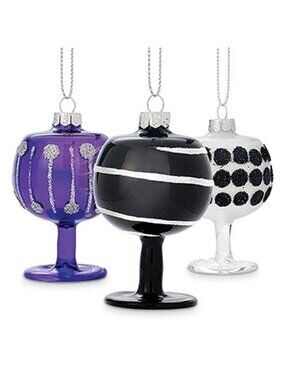 Ornament Epic Products Midnight Wine Glass 1 each Purple Black Silver Set of 3